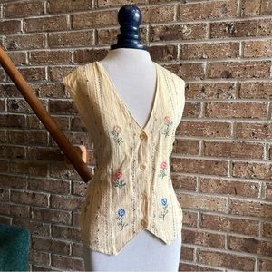 VTG Light Yellow Ditsy Floral Embroidered Vest